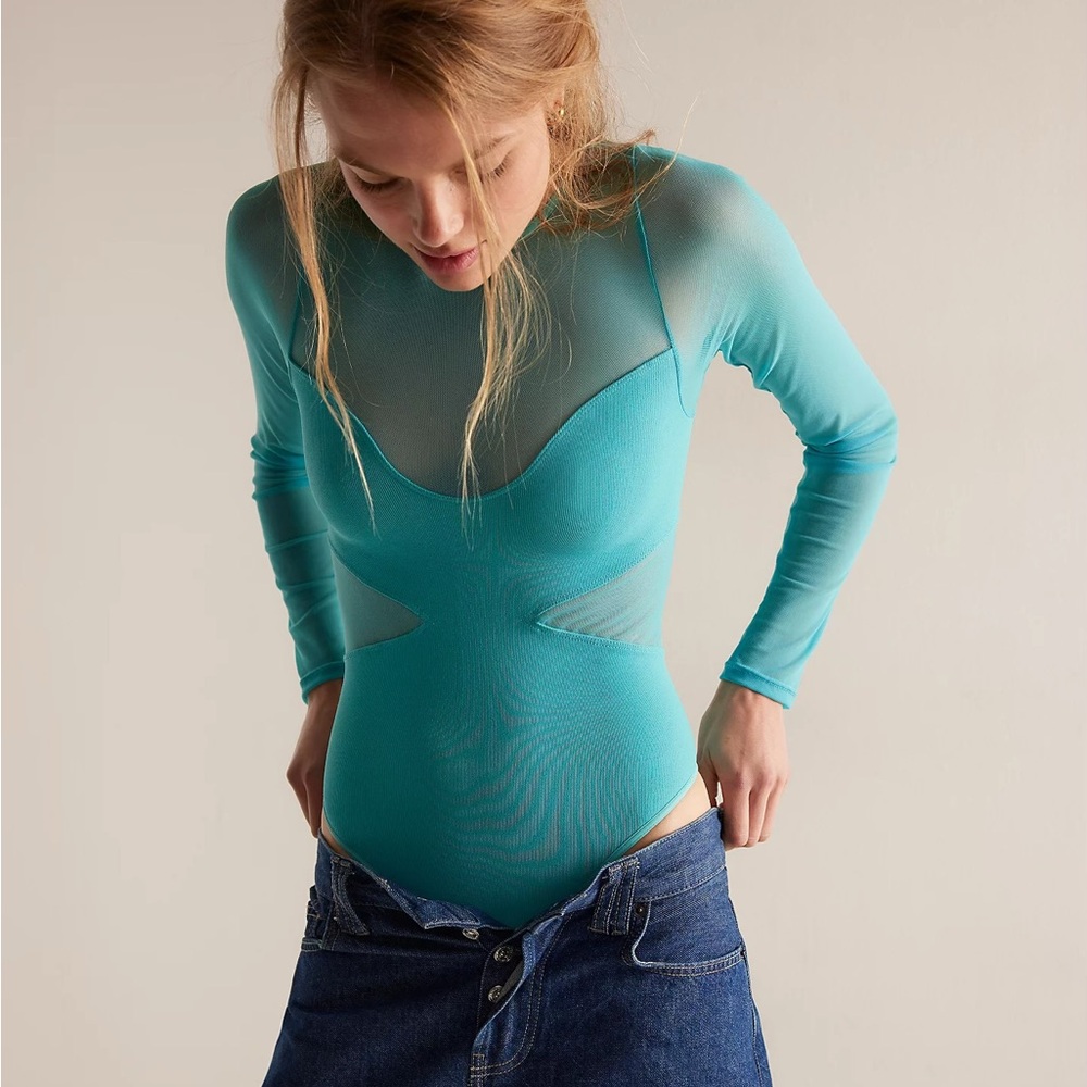 NEW Free People All An Illusion Bodysuit in Aqua - Size XS/S